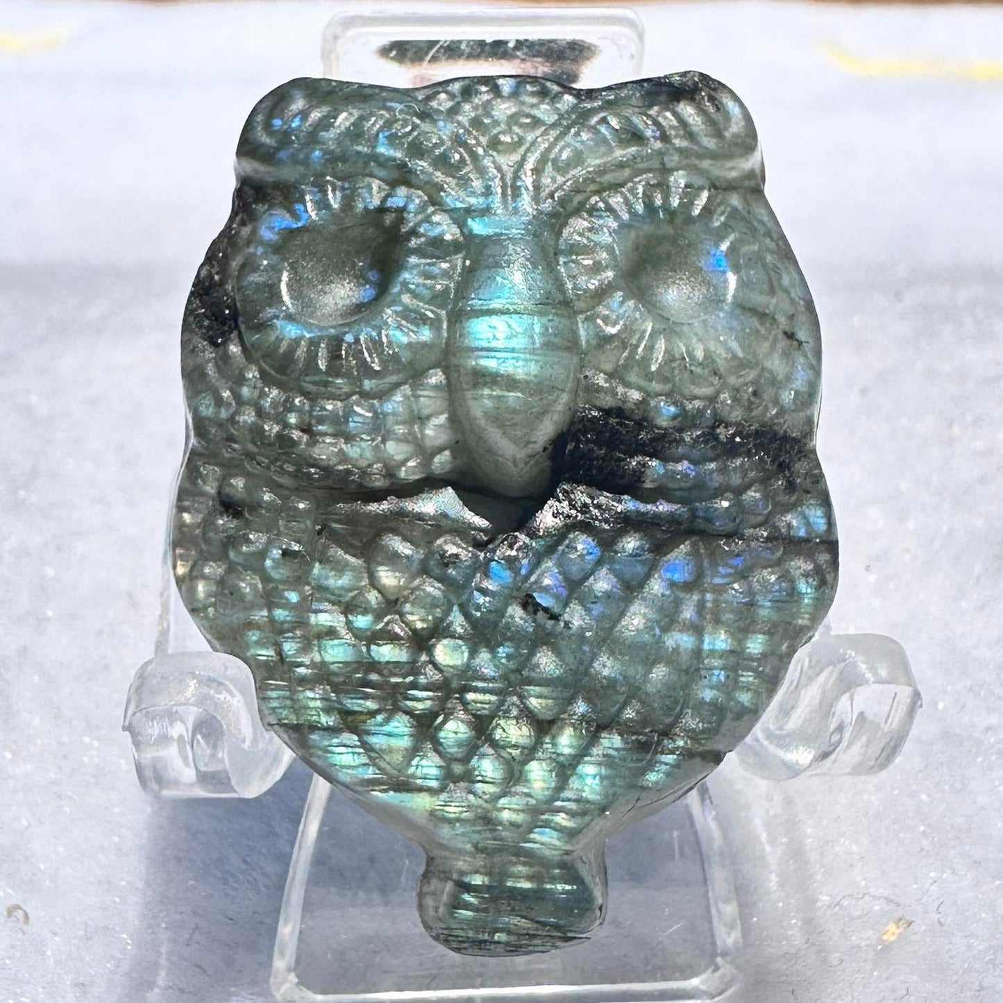 Natural Labradorite Owl Carvings with Glow, 3 Styles Labradorite Sculptures, Owl Sculptures