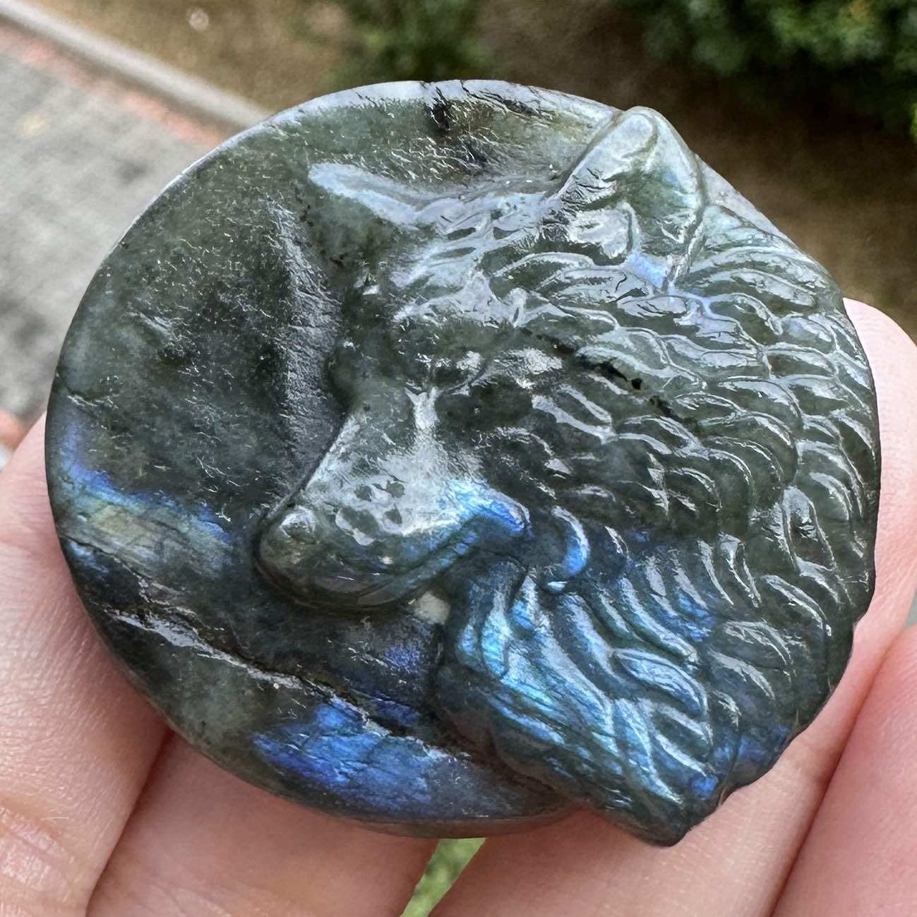 Natural Labradorite Wolf Carvings with Glow, 2 Styles Labradorite Animal Sculptures, Wolf Sculptures