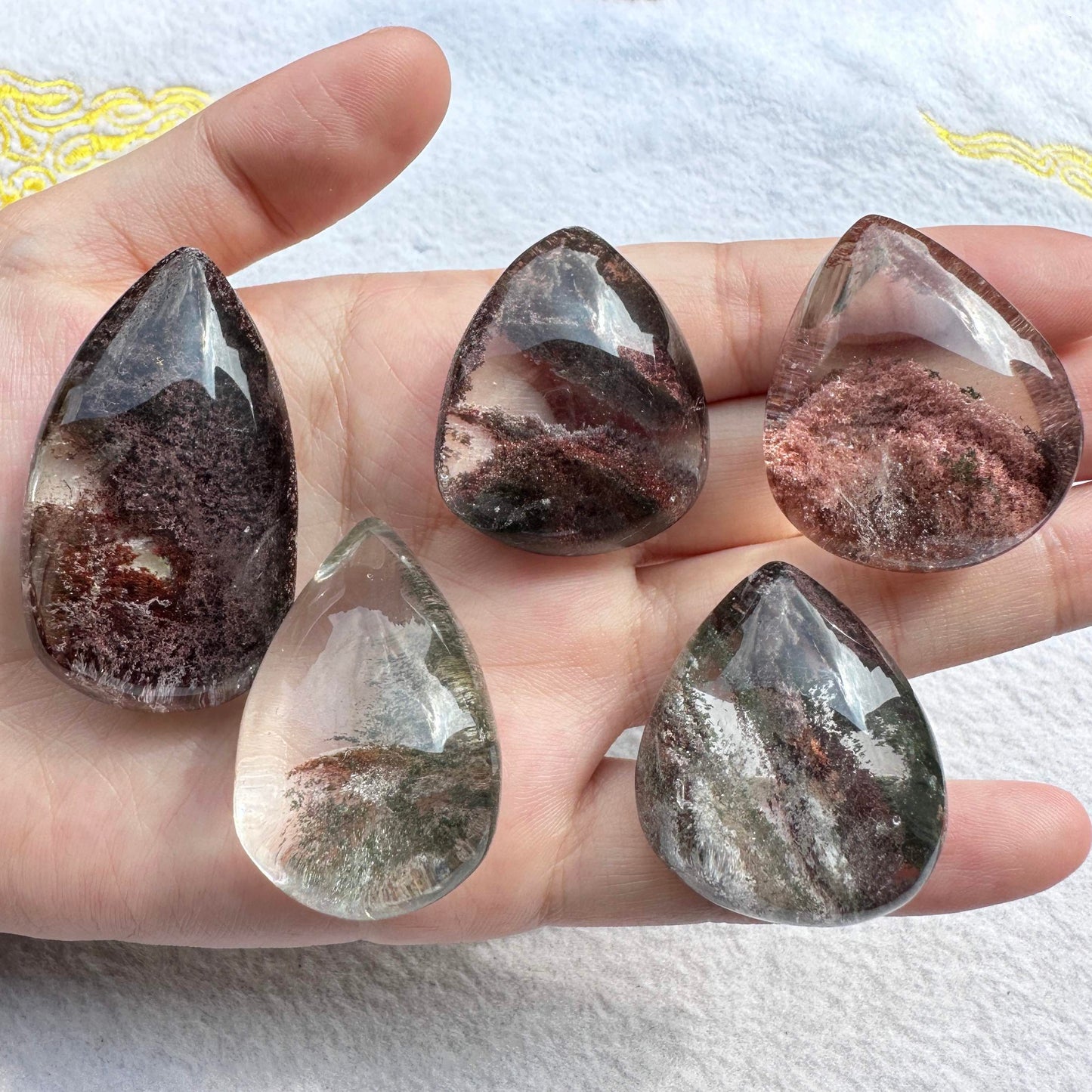 Natural Phantom Quartz Tear Drop Pendant without Hole, Quality Phantom Crystal Pendant including 4 seasons & thousand layers, Polished Garden Quartz