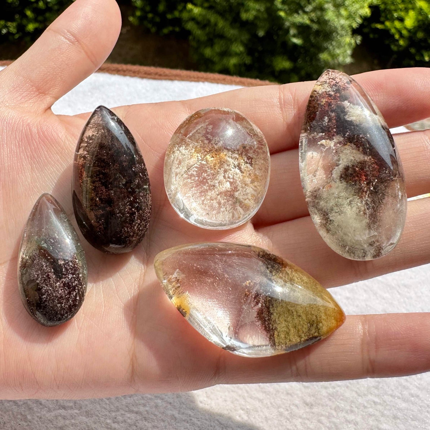 Natural Phantom Quartz Tear Drop Pendant without Hole, Quality Phantom Crystal Pendant including 4 seasons & thousand layers, Polished Garden Quartz