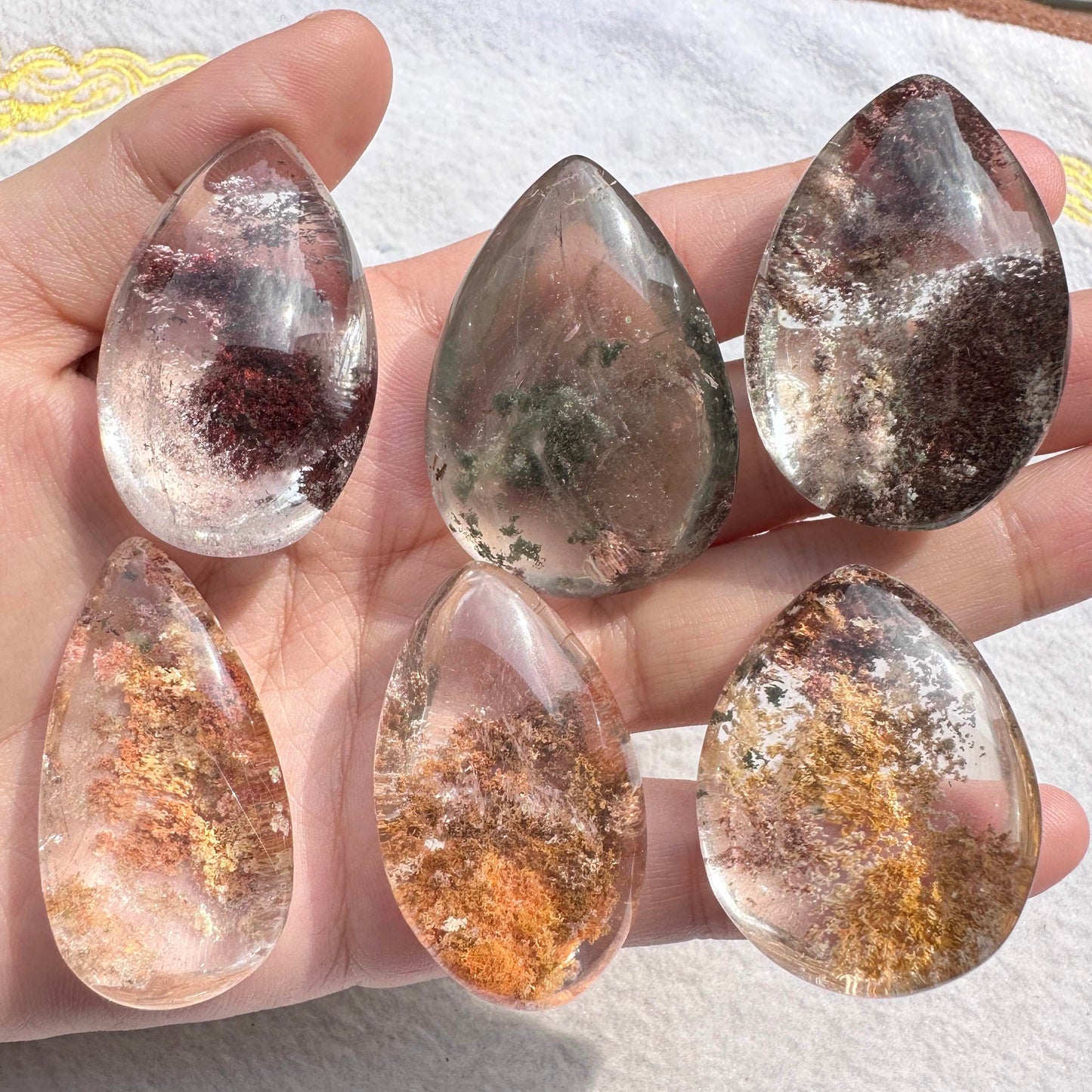 Natural Phantom Quartz Tear Drop Pendant without Hole, Quality Phantom Crystal Pendant including 4 seasons & thousand layers, Polished Garden Quartz