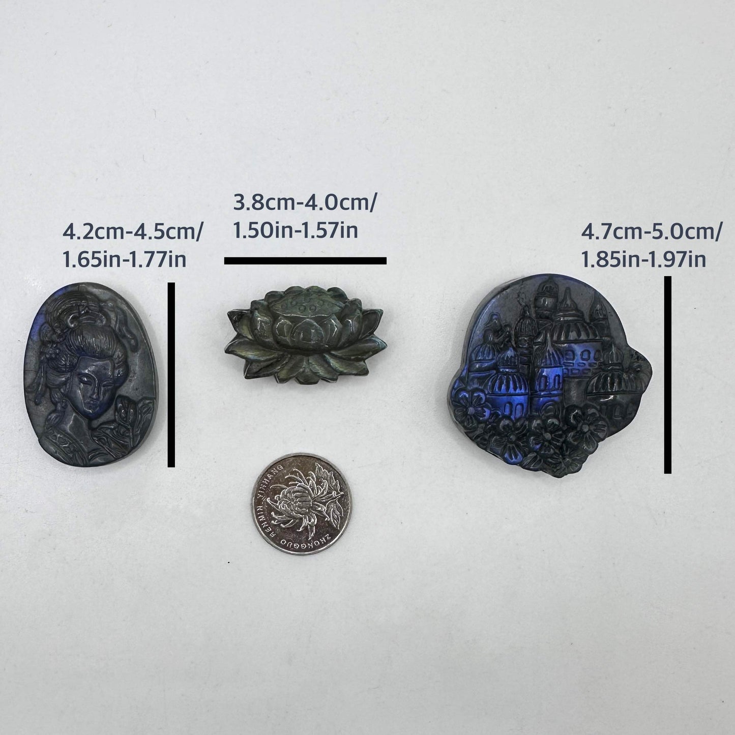 Natural Labradorite Lotus Carvings with Glow, Labradorite Flower Sculptures, Lotus Carving, Flower Carving