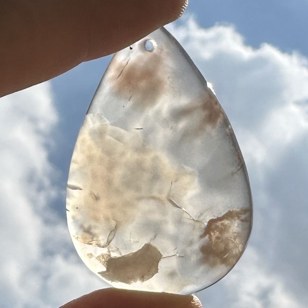 Natural Flower Agate Tear Drop Pendant - Drilled, No Thread; Sakura Agate Teardrop for Jewelry Making, Unique Fashion Accessory