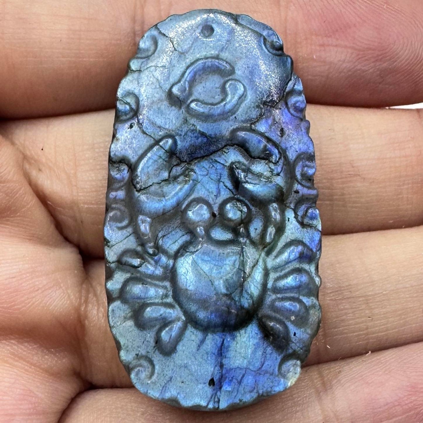 Zodiac Labradorite Plate, Antique-Style Zodiac Carving with Labradorescence. Zodiac Gemstone Plate, Natural Labradorite Sculpture