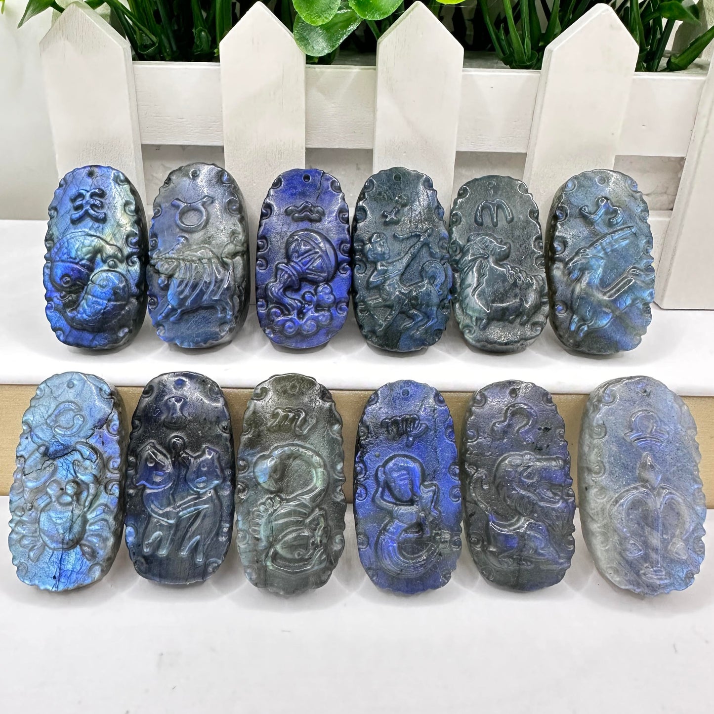 Zodiac Labradorite Plate, Antique-Style Zodiac Carving with Labradorescence. Zodiac Gemstone Plate, Natural Labradorite Sculpture