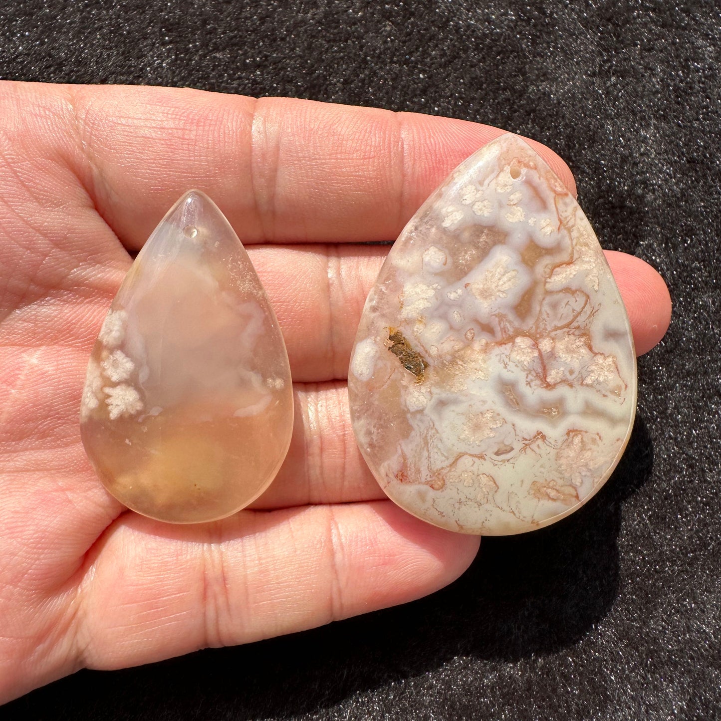 Natural Flower Agate Tear Drop Pendant - Drilled, No Thread; Sakura Agate Teardrop for Jewelry Making, Unique Fashion Accessory