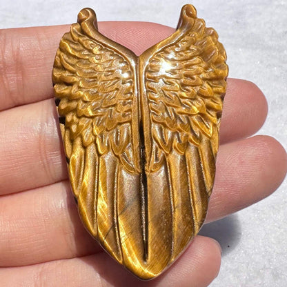 High-quality Tiger's Eye Angel Wings Carving, Natural Tiger Eye Carvings, Wings Sculpture