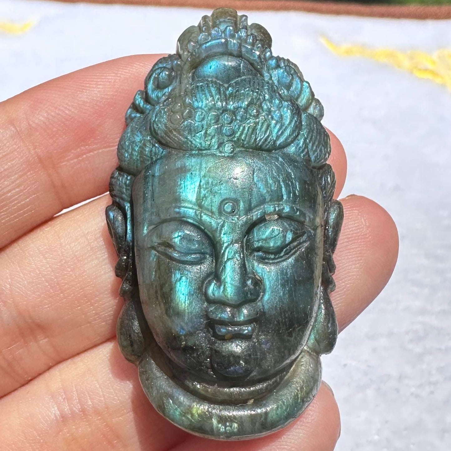 Natural Labradorite Buddha Head Carving, 3 Styles Beautiful Handcrafted Sculpture with Mesmerizing Flash; Gemstone Religious Carving, Divine Figurine, Crystal Carving