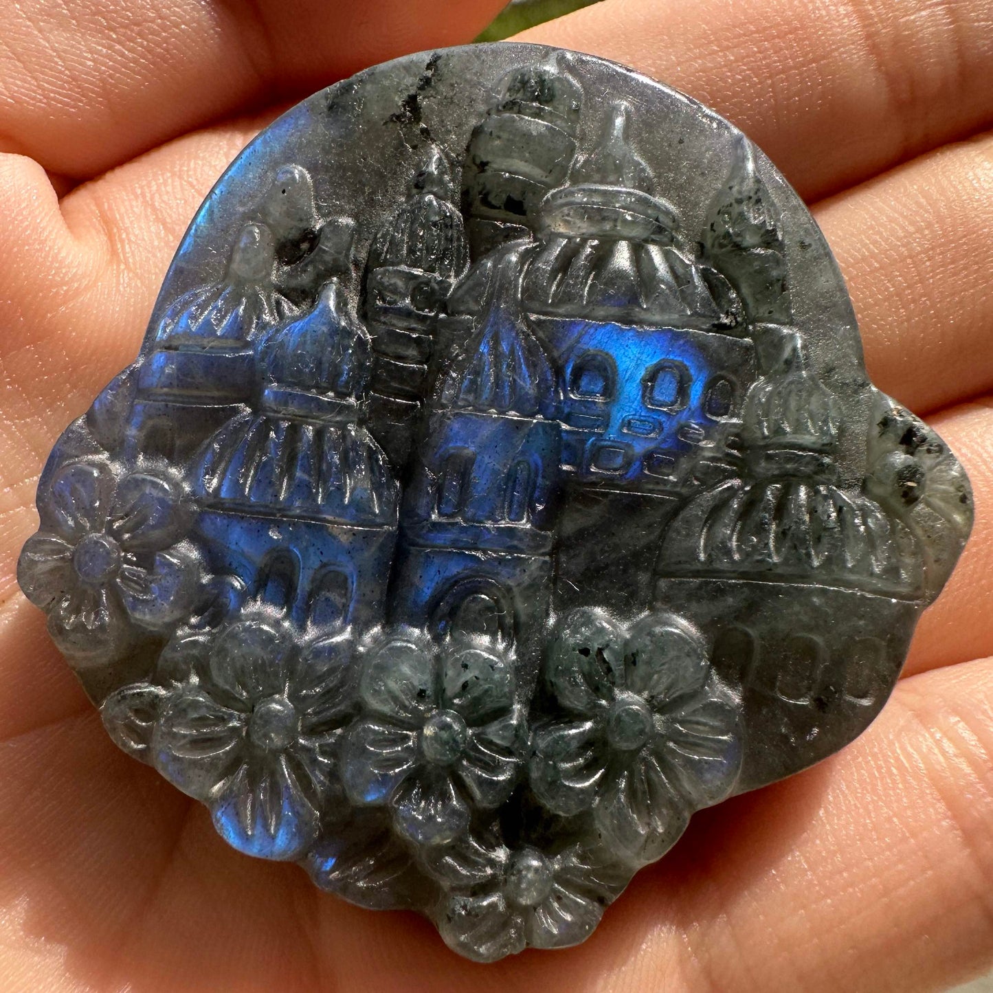 Natural Labradorite Castle Carvings with Glow, Labradorite Castle Sculptures, Castle Carving