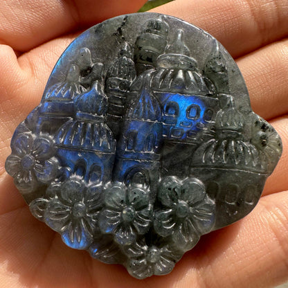 Natural Labradorite Castle Carvings with Glow, Labradorite Castle Sculptures, Castle Carving