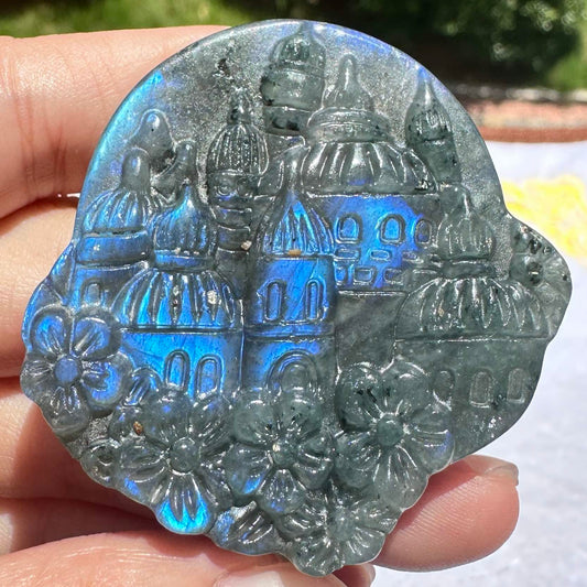 Natural Labradorite Castle Carvings with Glow, Labradorite Castle Sculptures, Castle Carving