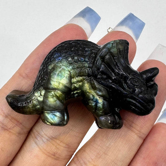 Natural Labradorite Dinosaur Carvings with Glow, Labradorite Animal Sculptures, Dinosaur Sculptures