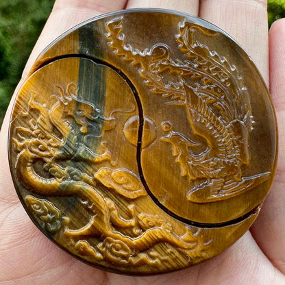 High-quality Tiger's Eye Dragon & Phoenix Carving, 2 Styles Natural Tiger Eye Carving, Dragon and Phoenix Sculpture