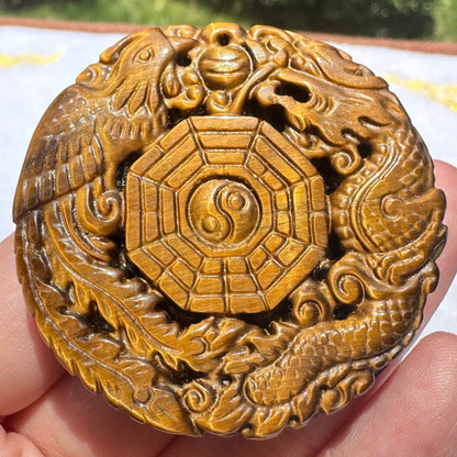 High-quality Tiger's Eye Dragon & Phoenix Carving, 2 Styles Natural Tiger Eye Carving, Dragon and Phoenix Sculpture