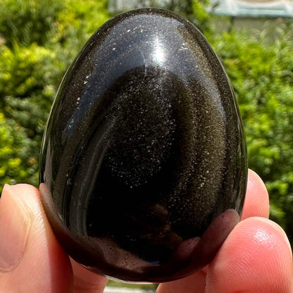 Natural Shimmering Golden Obsidian Egg With Different Sizes, Egg Shaped Obsidian Ornament