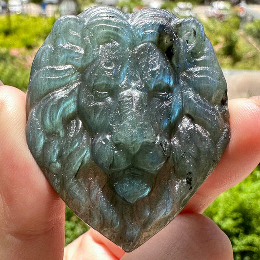 Natural Labradorite Lion Carvings with Glow, Labradorite Animal Sculptures, Lion Sculptures