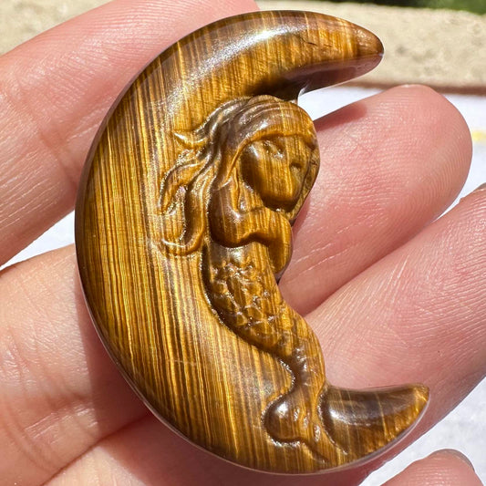 High-quality Tiger's Eye Mermaid Carving, Natural Tiger Eye Carvings, Little Mermaid Sculpture