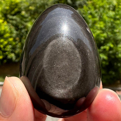 Natural Shimmering Silver Obsidian Egg With Different Sizes, Egg Shaped Obsidian Ornament