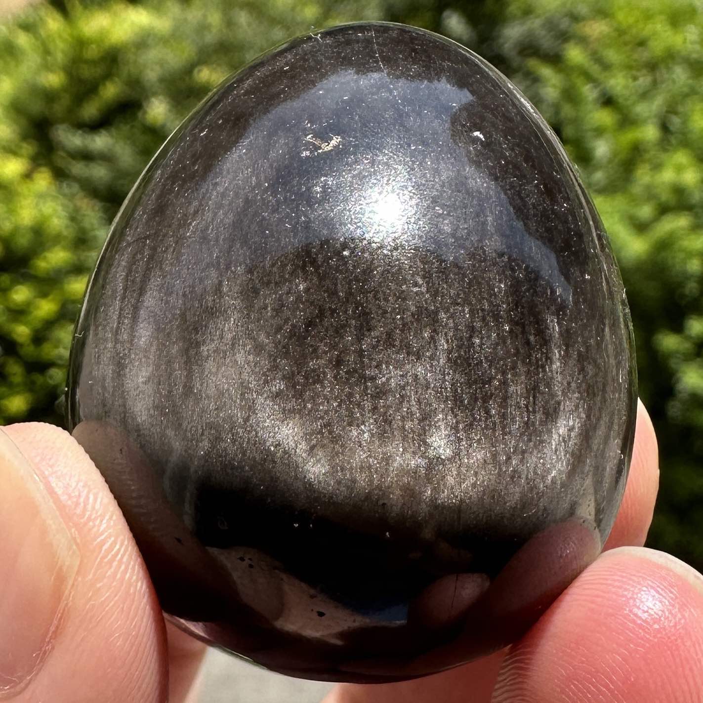 Natural Shimmering Silver Obsidian Egg With Different Sizes, Egg Shaped Obsidian Ornament