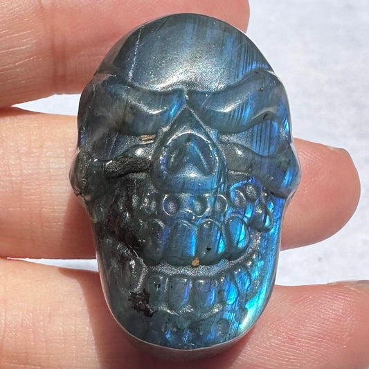 Natural Labradorite Skull Carvings with Glow, 2 Styles Labradorite Sculptures, Skull Sculptures