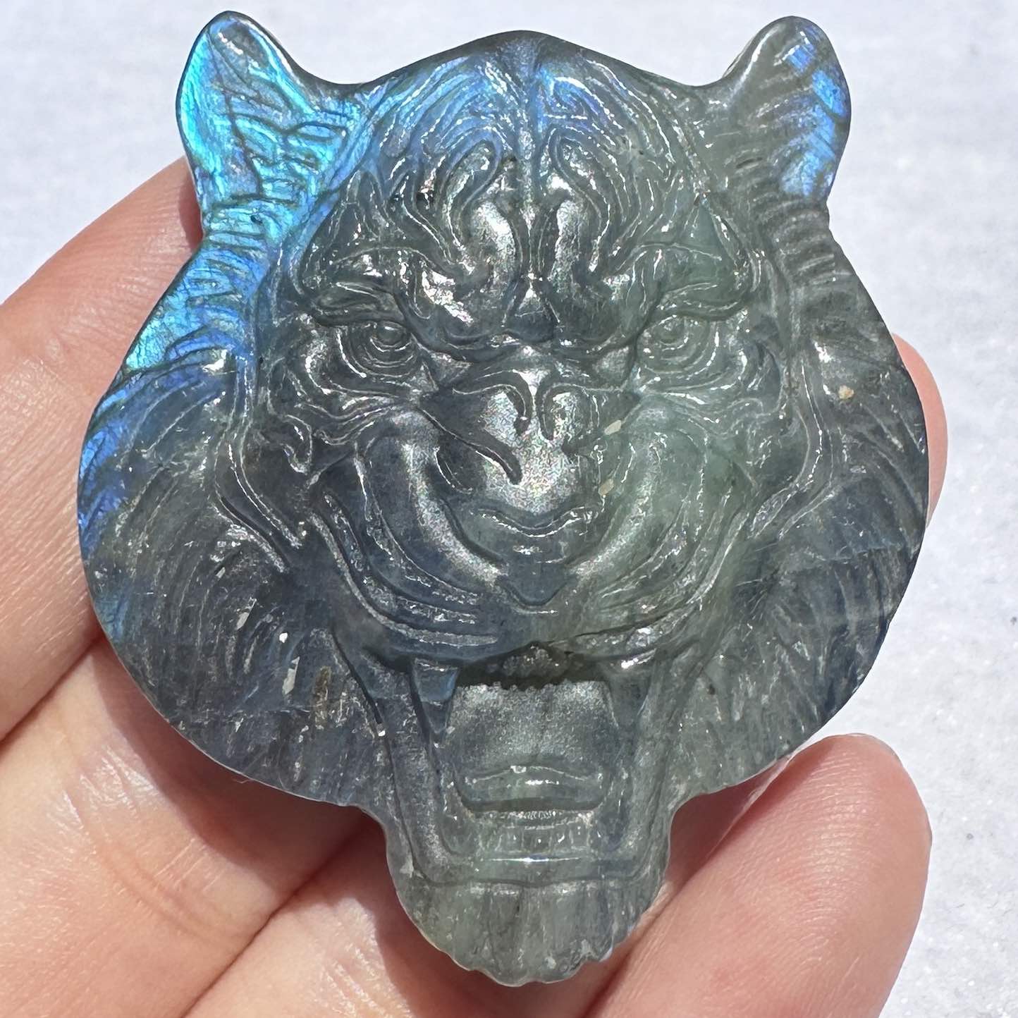 Natural Labradorite Tiger Carvings with Glow, 3 Styles, Labradorite Animal Sculptures, Tiger Sculptures