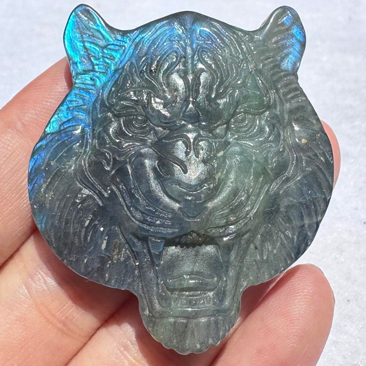 Natural Labradorite Tiger Carvings with Glow, 3 Styles, Labradorite Animal Sculptures, Tiger Sculptures