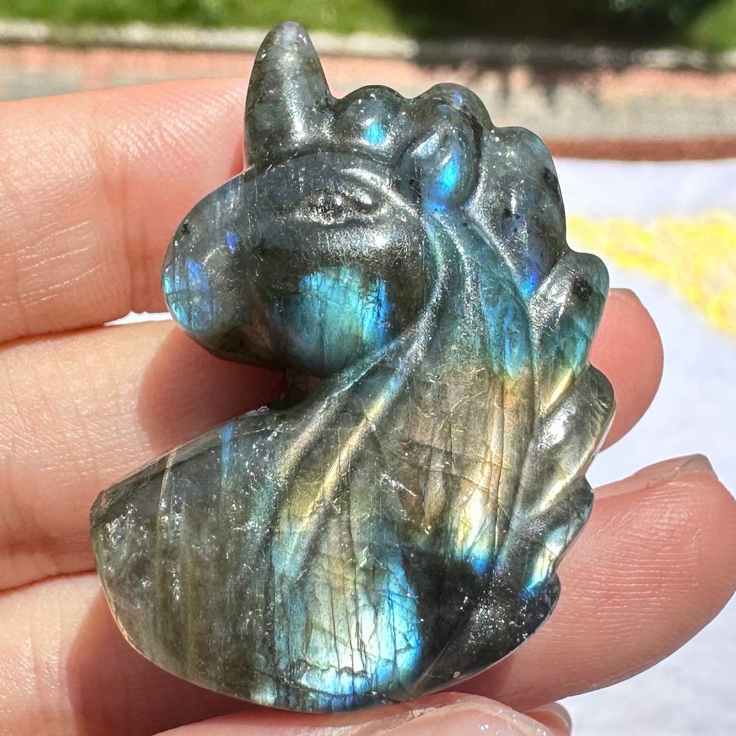 Natural Labradorite Unicorn Carvings with Glow, Labradorite Animal Sculptures, Unicorn Carving, Mystical Creature Carving