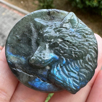 Natural Labradorite Wolf Carvings with Glow, 2 Styles Labradorite Animal Sculptures, Wolf Sculptures