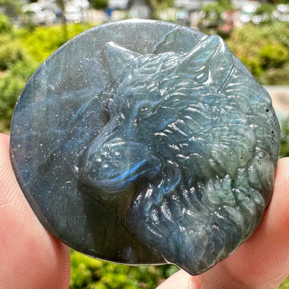 Natural Labradorite Wolf Carvings with Glow, 2 Styles Labradorite Animal Sculptures, Wolf Sculptures