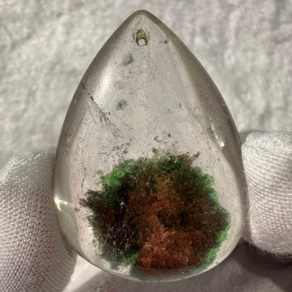 Vibrant Green Phantom Quartz Tear Drop Pendant, Color Enhanced Garden Quartz