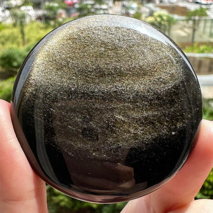 Natural Golden Obsidian Cookie, 4.6-5.2cm/1.81-2.05in Golden Obsidian Round Palm Stone