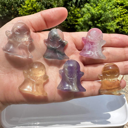 Natural Colorful Fluorite Ghost Carving, Fluorite Ghost Figurine, Mini Crystal Ghost, Cute Ghost Sculpture, Crystal Carving