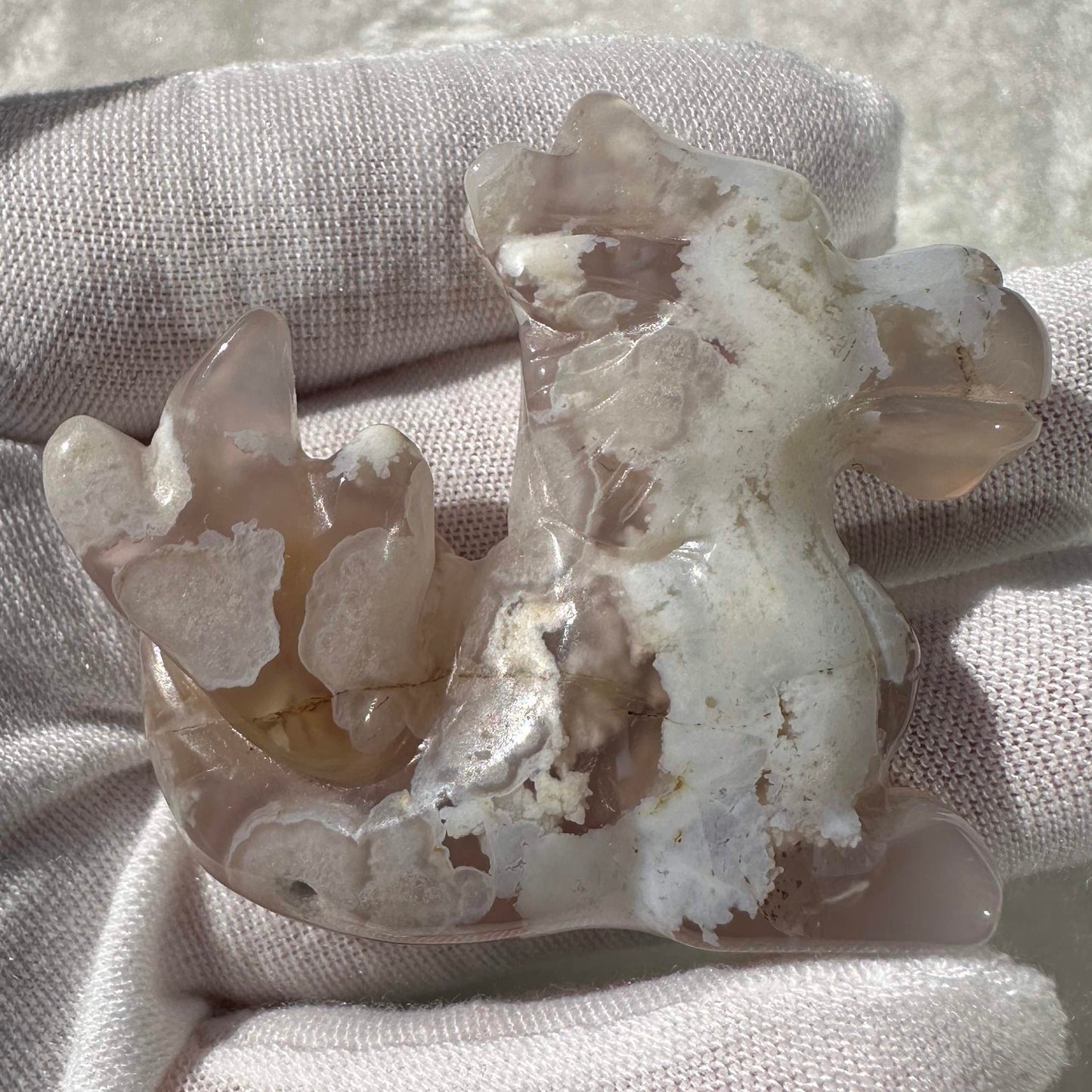 Natural Flower Agate Dragon Carving, Sakura Agate Animal Sculpture, Gemstone Dragon Figurine