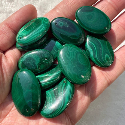 Natural Malachite Pendant (Drilled), Choose from Different Shapes: Teardrop, Square & Oval