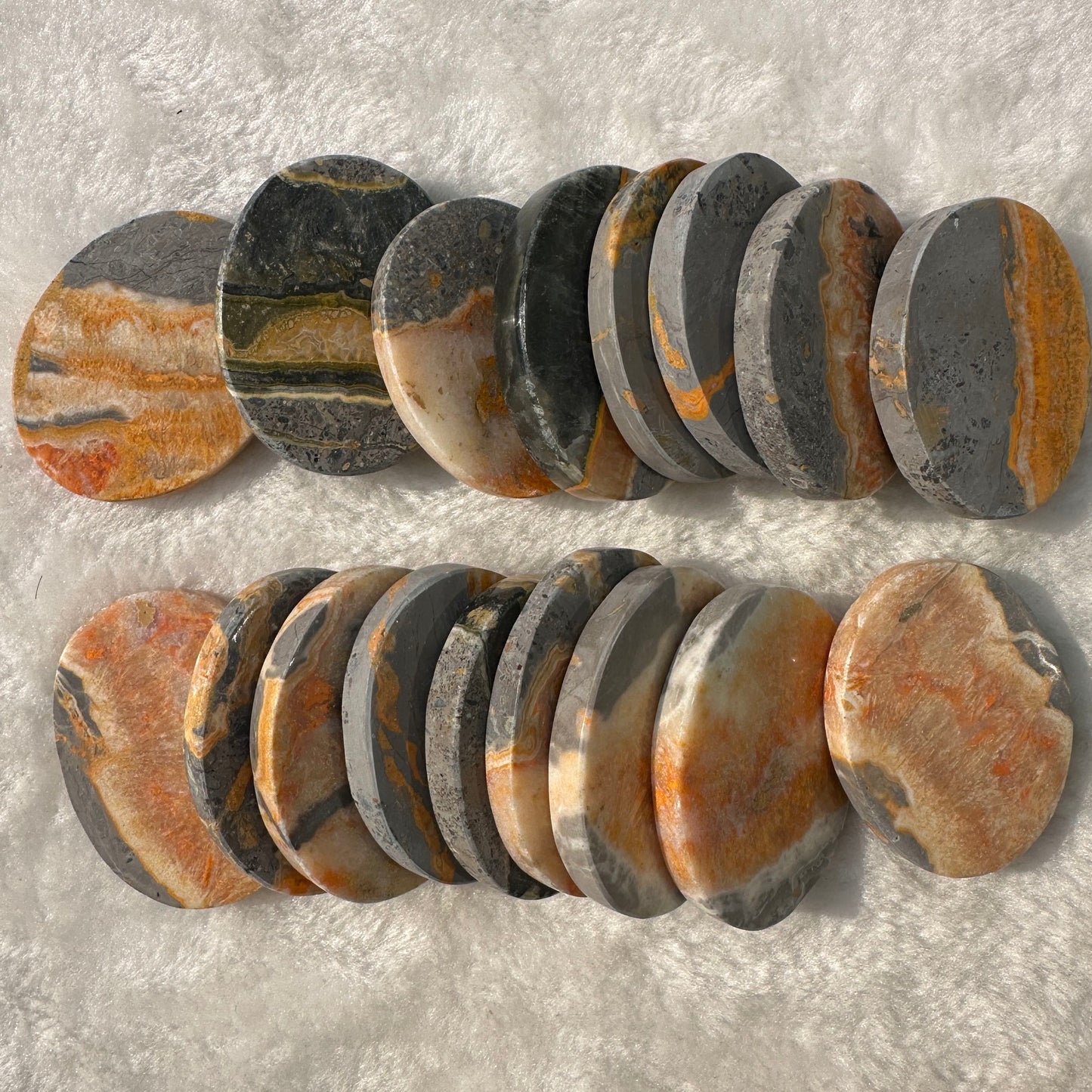 Natural Bumble Bee Jasper Oval Palm Stone; Semi-polished Oval Shape Worry Stone