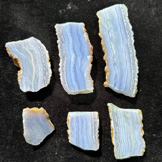 Natural Blue Lace Agate Slice with Calming Blue and Peaceful Veins; Rare Blue Lace Chalcedony Crystal Slice