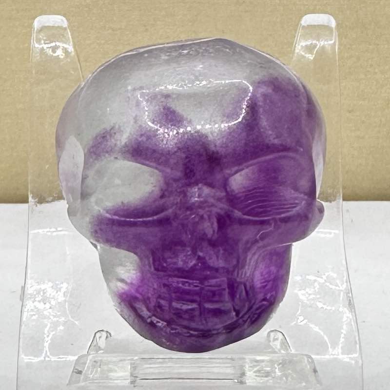 Natural Fluorite Skull Carving, Halloween-themed Fluorite Skull Figurine, Crystal Carving