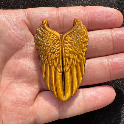 High-quality Tiger's Eye Angel Wings Carving, Natural Tiger Eye Carvings, Wings Sculpture