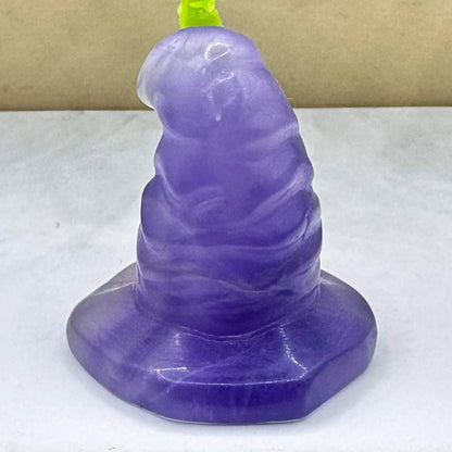 Natural Fluorite Witch Hat Carving, Halloween-themed Fluorite Wizard Hat Figurine, Crystal Carving