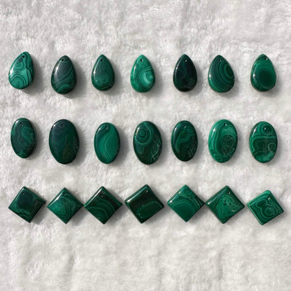 Natural Malachite Pendant (Drilled), Choose from Different Shapes: Teardrop, Square & Oval