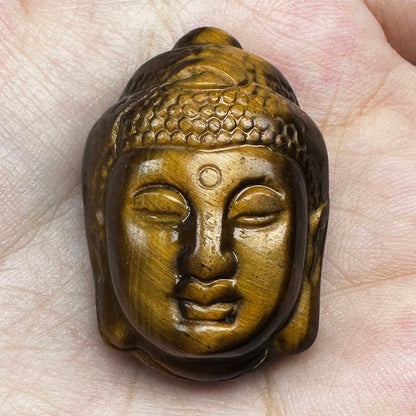 High-quality Tiger's Eye Buddha Head Carving, Natural Tiger Eye Carvings, Buddha Carving, Religious Sculpture