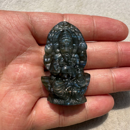 Natural Labradorite Ganesh Carving - Beautiful Handcrafted Sculpture with Mesmerizing Flash; Gemstone Religious Carving, Divine Figurine, Crystal Carving