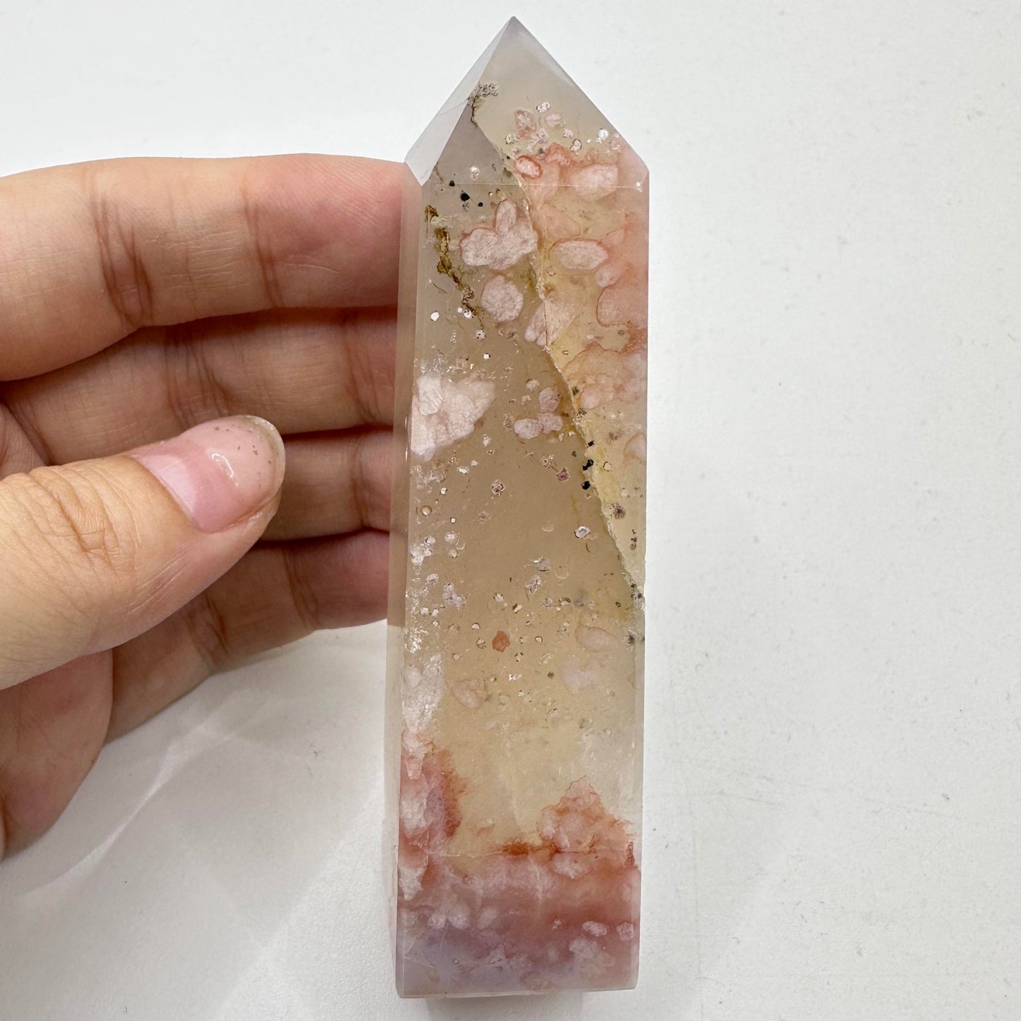 Natural Purple Flower Agate Crystal Point, Purple Sakura Agate Tower, Floral Agate Gemstone Obelisk