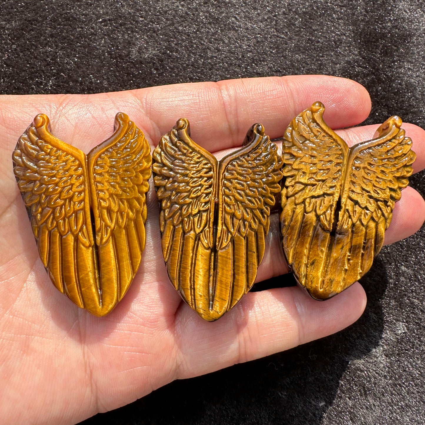 High-quality Tiger's Eye Angel Wings Carving, Natural Tiger Eye Carvings, Wings Sculpture