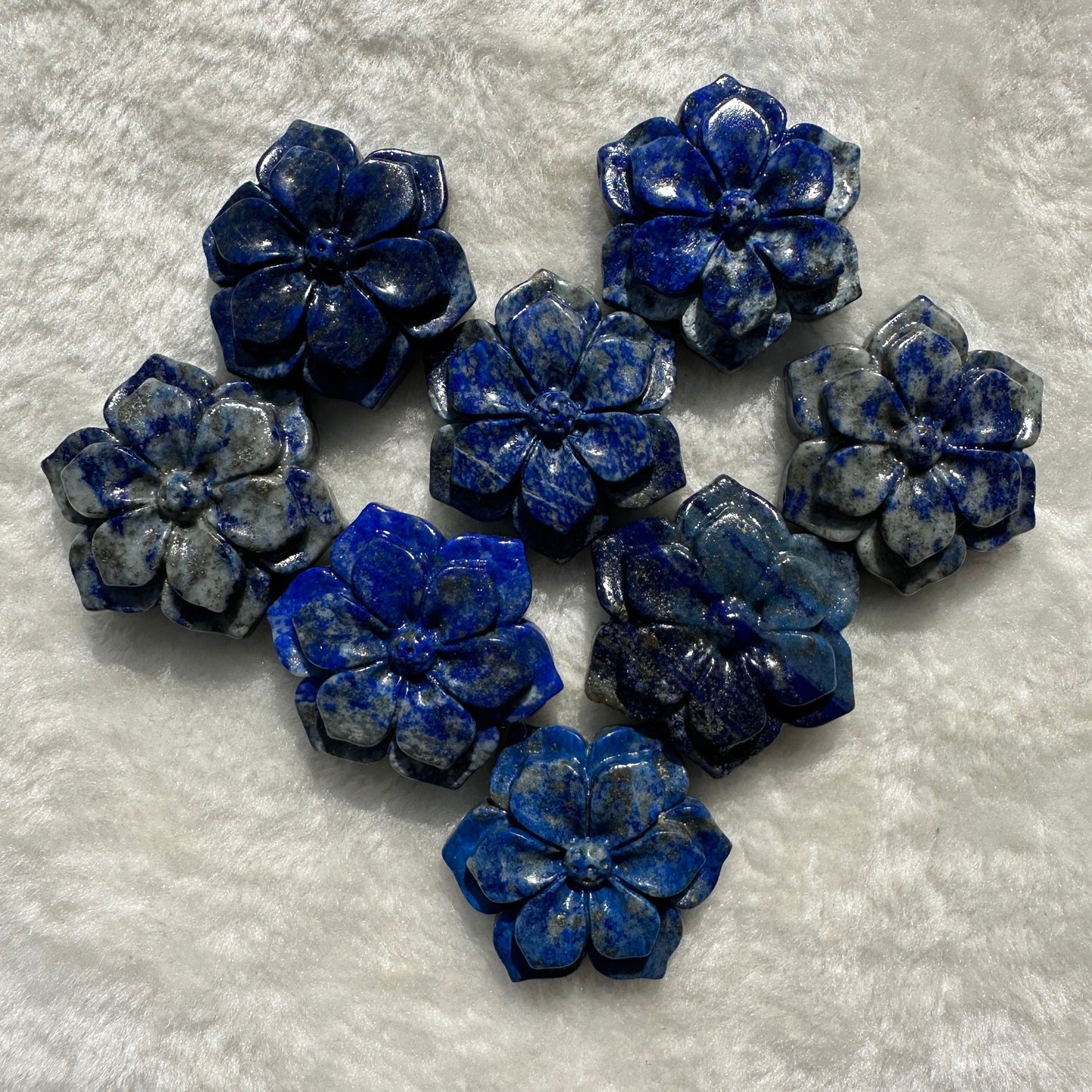 Natural Lapis Lazuli Flower Carving-Prosperity in Bloom, Detailed Lapis Lazuli Flower Sculpture, Crystal Carving