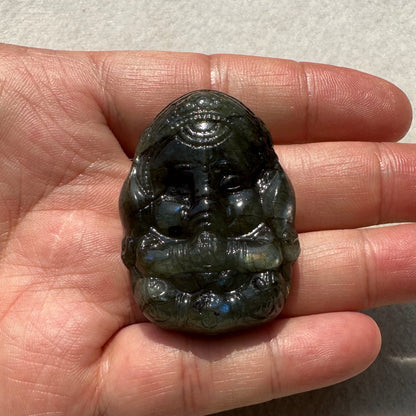 Natural Labradorite Ganesh Carving - Beautiful Handcrafted Sculpture with Mesmerizing Flash; Gemstone Religious Carving, Divine Figurine, Crystal Carving