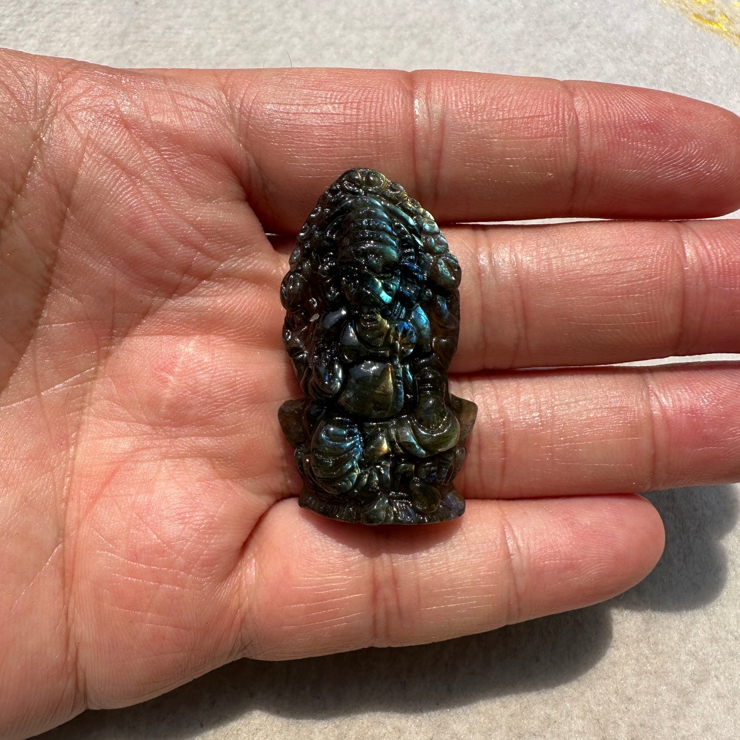 Natural Labradorite Ganesh Carving - Beautiful Handcrafted Sculpture with Mesmerizing Flash; Gemstone Religious Carving, Divine Figurine, Crystal Carving