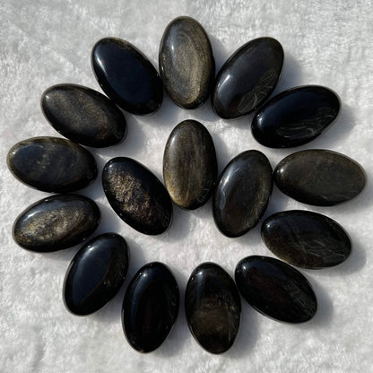 Natural Golden Obsidian Oval Shape Palm Stones, 5-5.2cm/1.97-2.05in Shimmering Gold Obsidian, Gold Sheen Obsidian