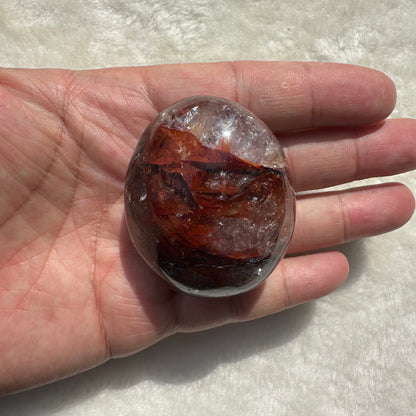 Natural Fire Quartz Palm Stone, Polished Hematoid Quartz Worry Stone, Crystal Pocket Stone