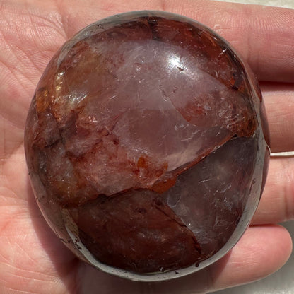 Natural Fire Quartz Palm Stone, Polished Hematoid Quartz Worry Stone, Crystal Pocket Stone